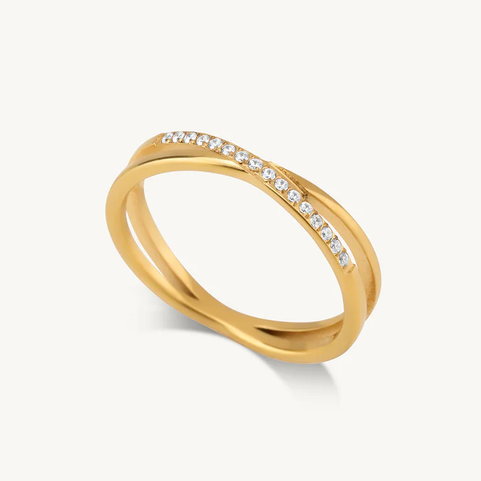 Cross-Over Stones Lined Twist Ring