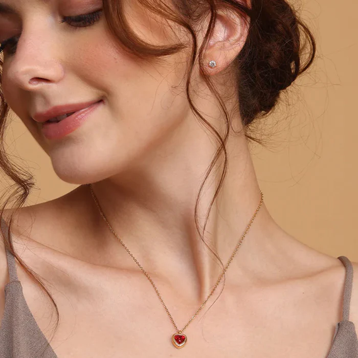 Red Emerald Heart Pendant Necklace